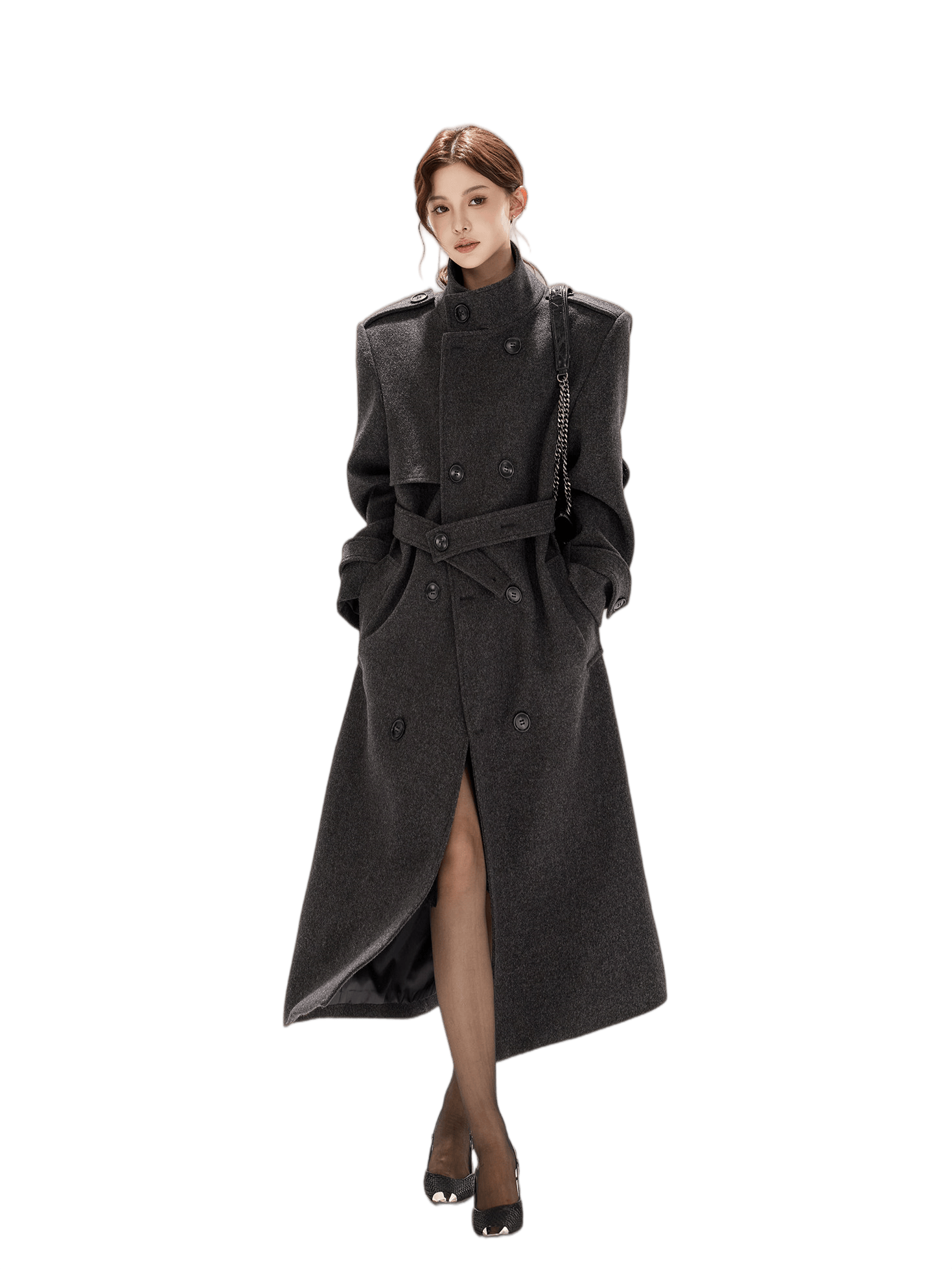 Wide-Shoulder Wool-Blend Overcoat
