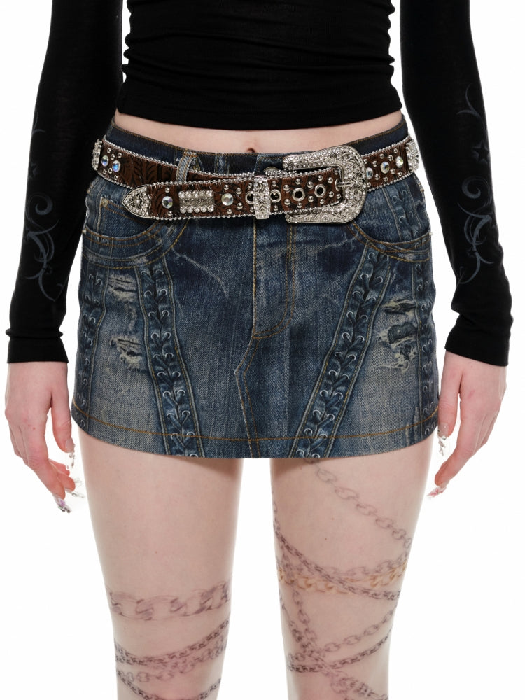 Denim Blue Printed Bodycon Skirt - CHINASQUAD