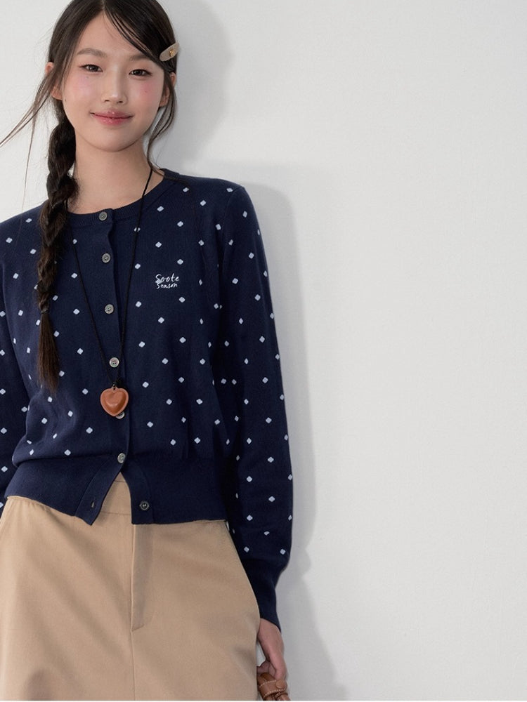 Polka Dot Jacquard Knit Cardigan