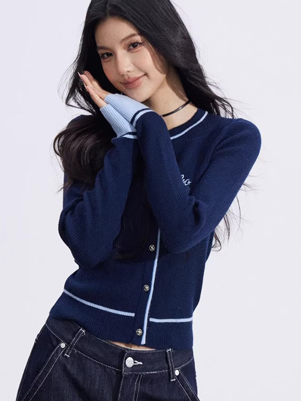 Contrast-Trim Slim-Fit Knit Cardigan