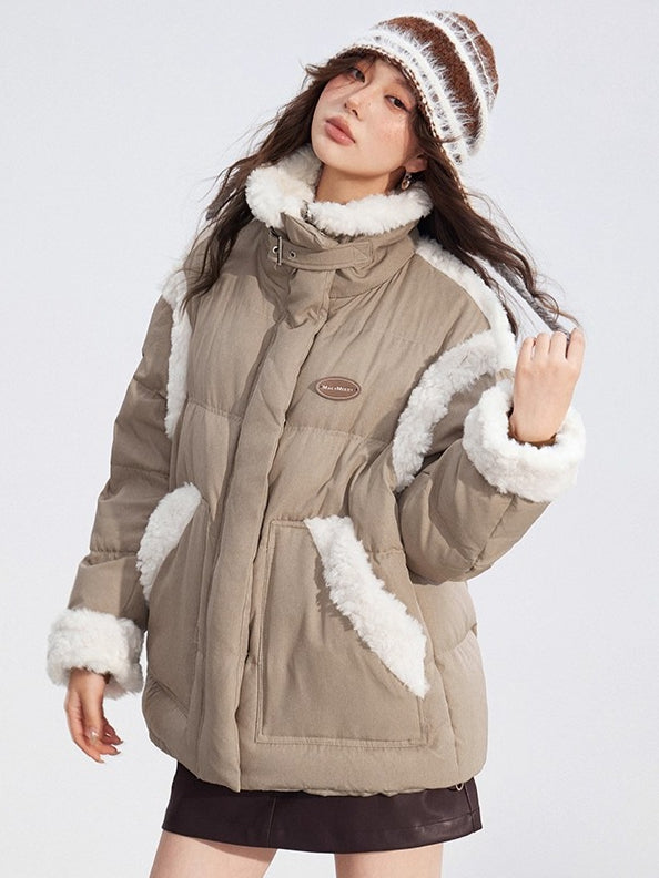 Shearling Panel 90% White Duck Down Jacket