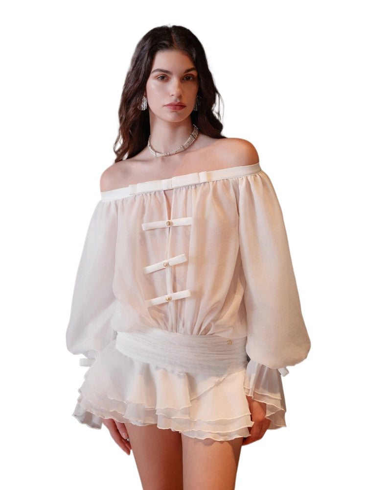 素敵な Puff Sleeve Bubble Off-shoulder Luck Sheer Dress CHINASQUAD – ワンピース