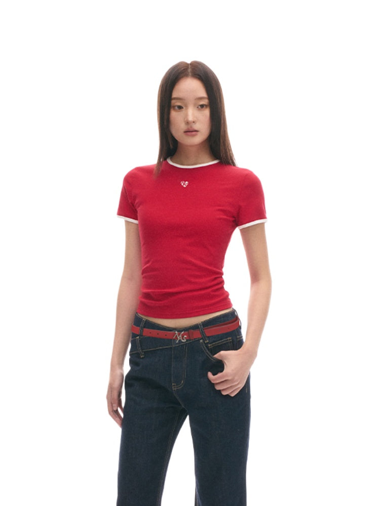 Ribbed Color-block Slim-fit Shoulder T-shirt - CHINASQUAD