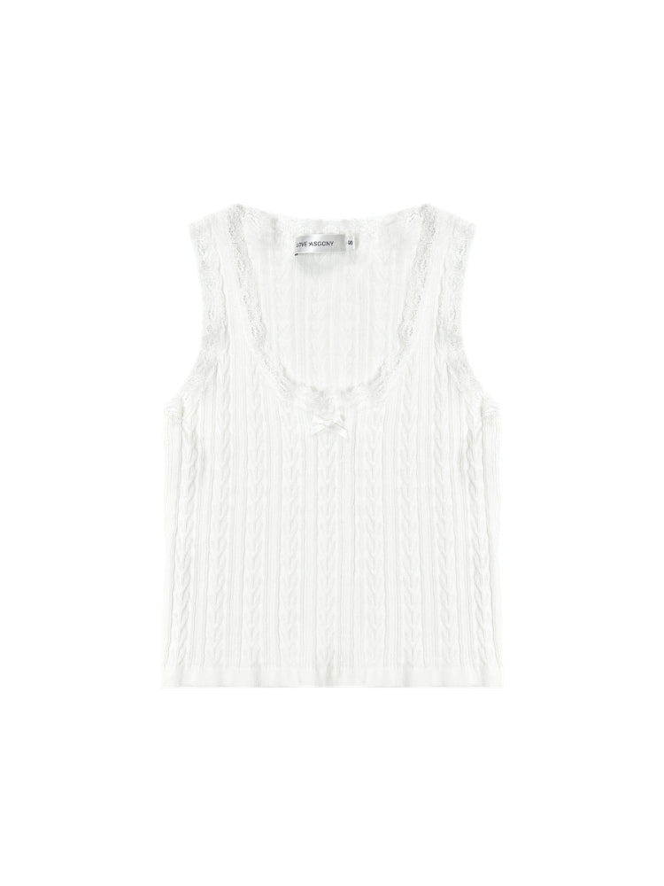 Lace Ruffle Bow Sling Vest - CHINASQUAD