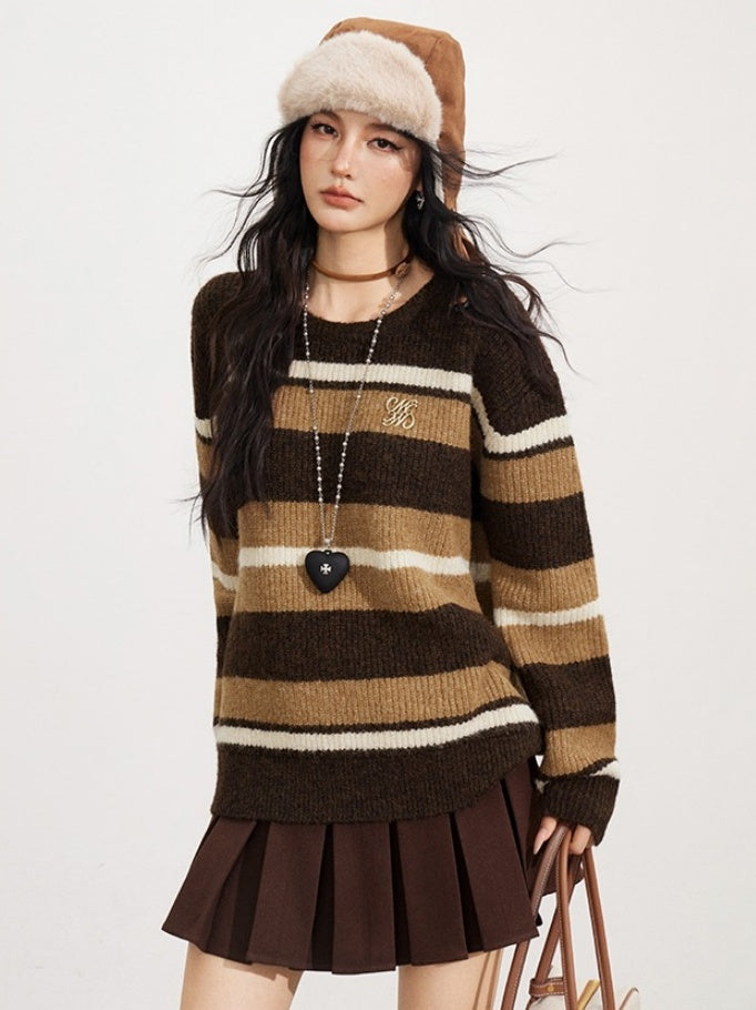 Retro Striped Wool-Blend Crewneck - CHINASQUAD