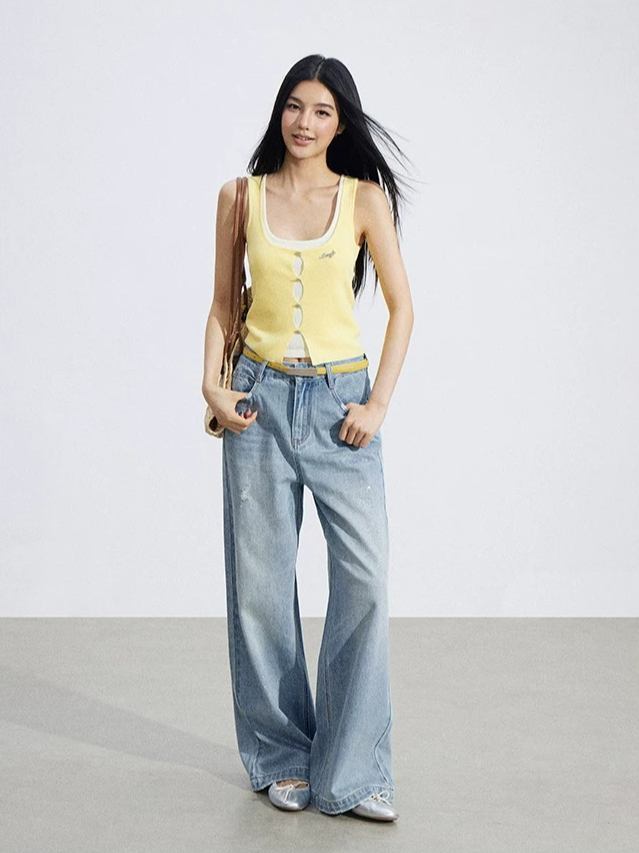 Layered Illusion Knit U-Neck Tank Top