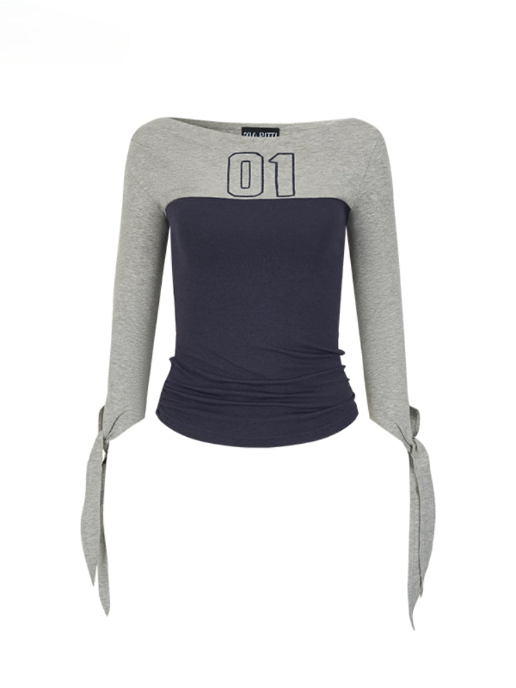 Color Block Waist Tie 3/4 Sleeve T-shirt - CHINASQUAD