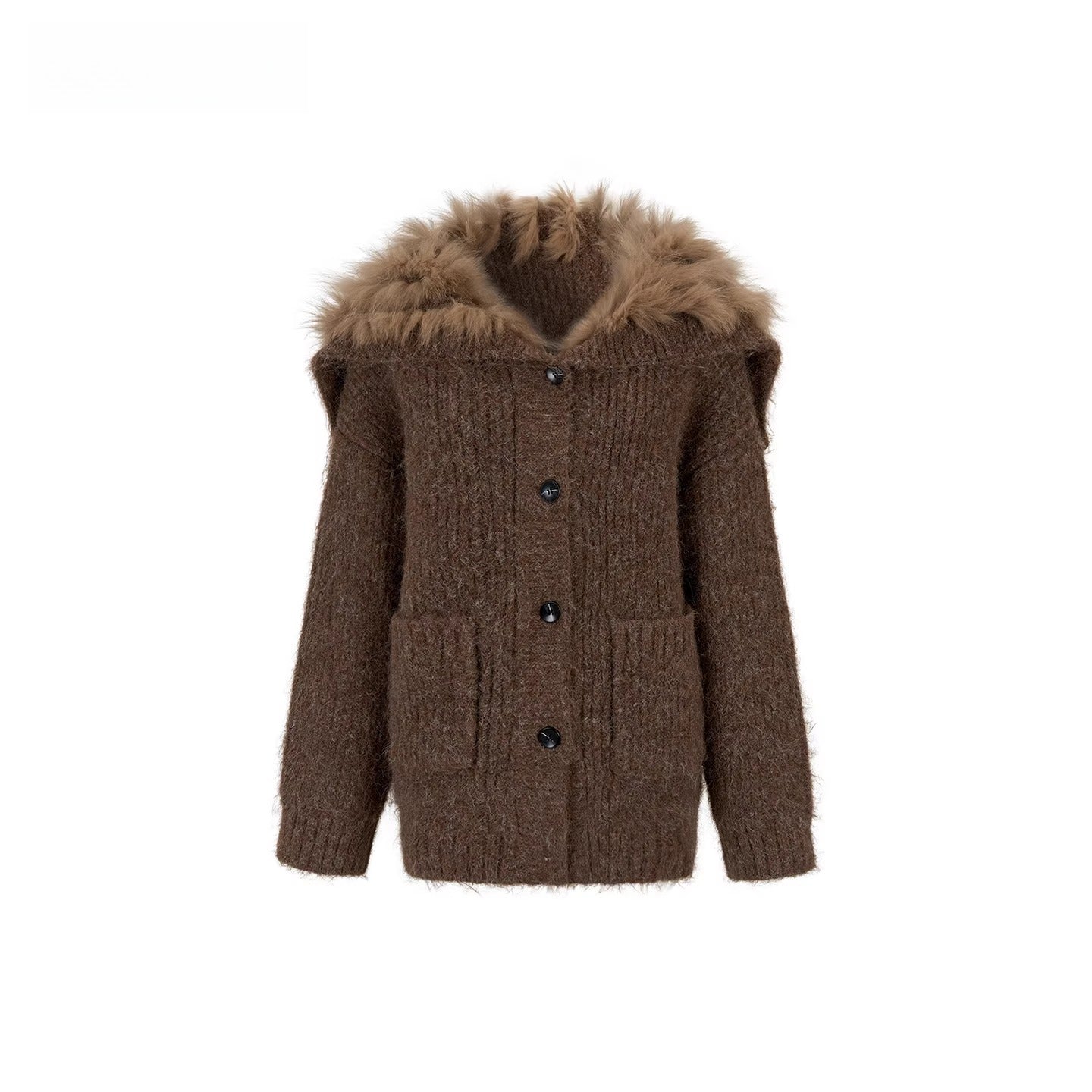 Fox Fur Collar Plush Knit Cardigan