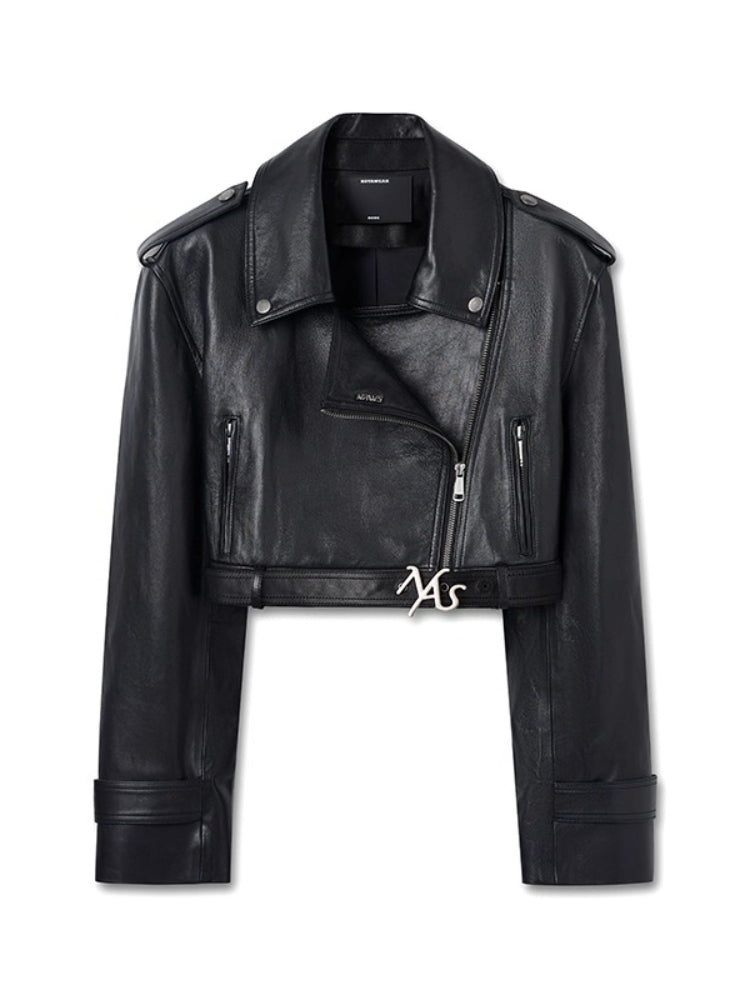"Djembe Series" 100% Water-stained Lambskin Cropped Jacket - CHINASQUAD