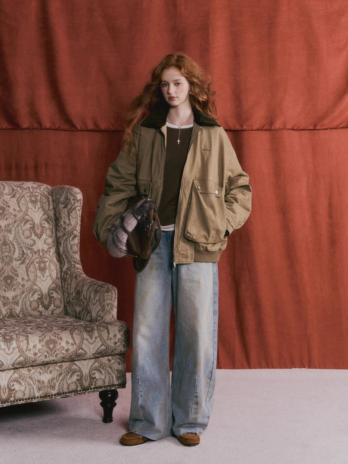 Vintage Washed Distressed Wide-Leg Denim Pants