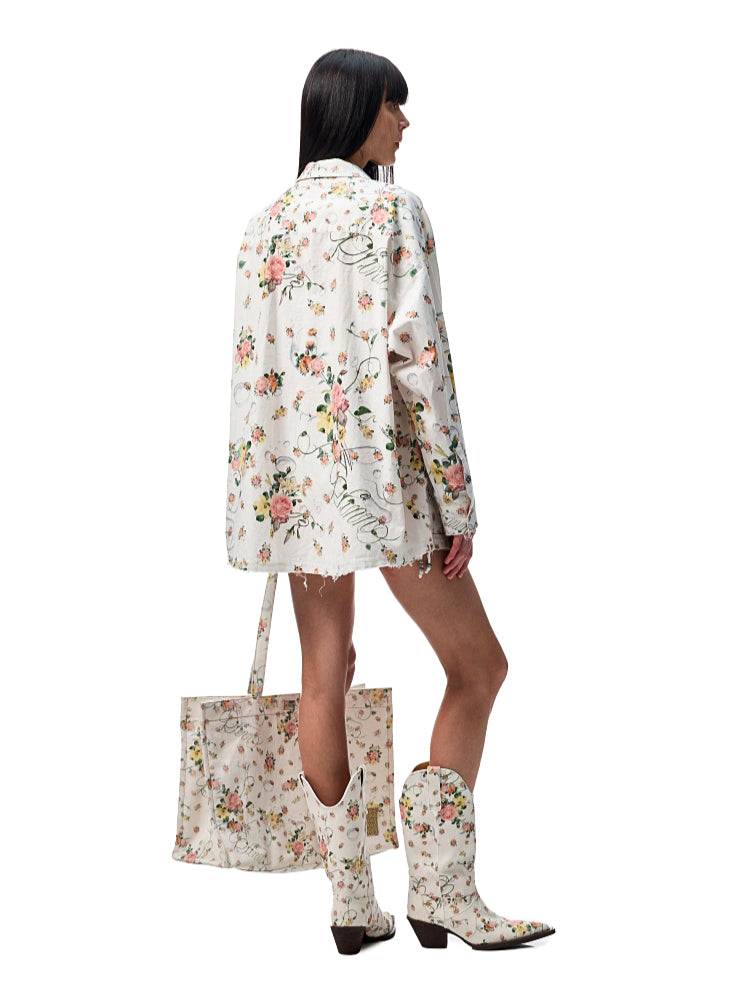 Patchwork Floral Washed Cotton-Linen Shirt - CHINASQUAD