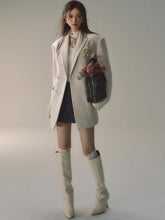 Black & Apricot Double-breasted Wool Blazer - CHINASQUAD