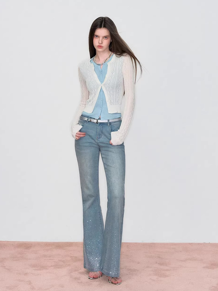 Layered-Effect Contrast Knit Cardigan