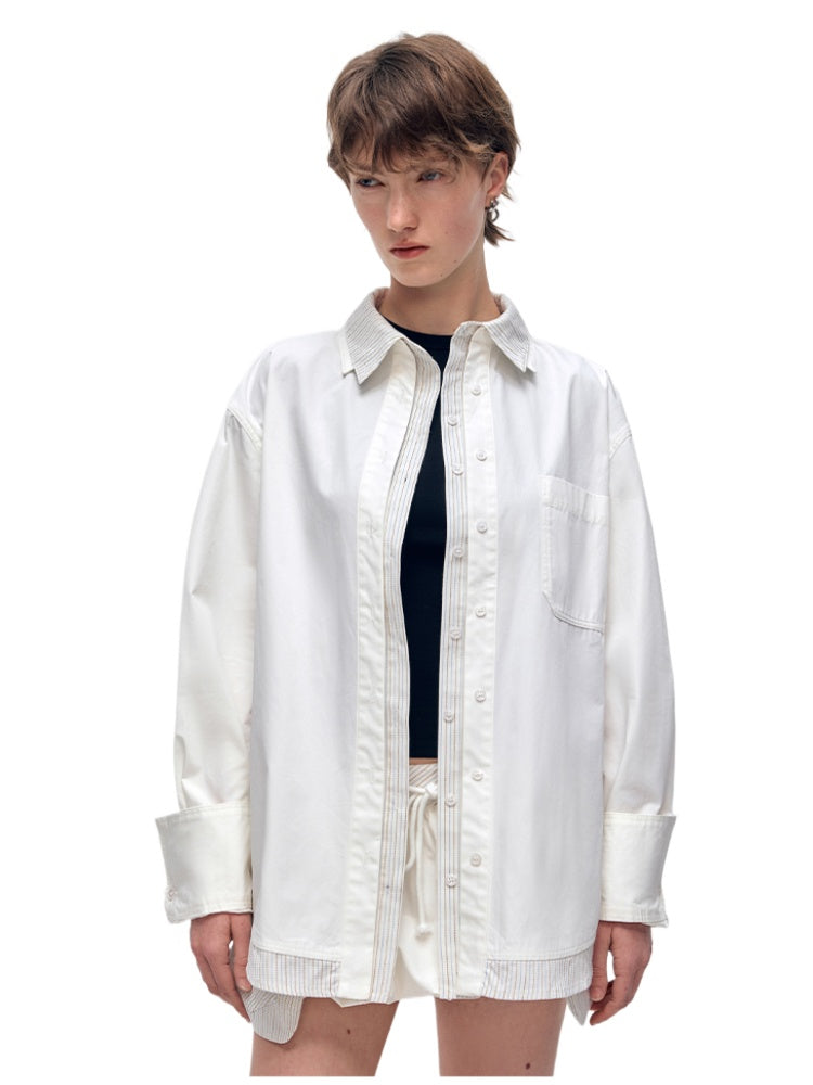 Color Block Striped Loose Shirt & Short Set - CHINASQUAD