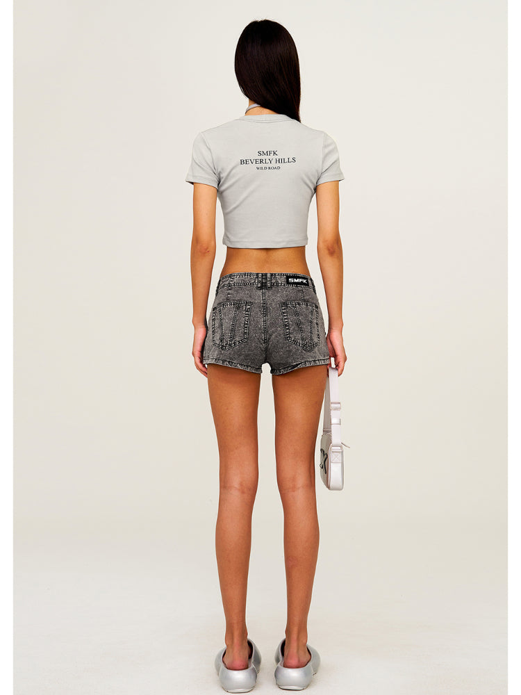 Straight - Shoulder Cropped Movie - Subtitle Short - Sleeve Tee - CHINASQUAD