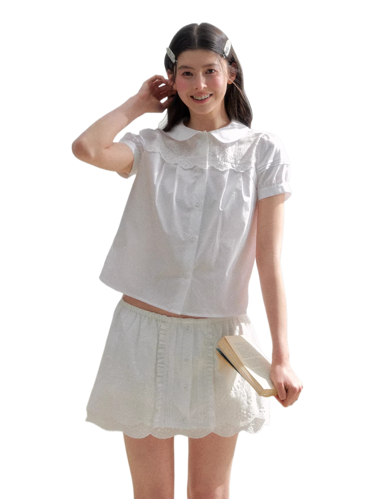 Vintage Embroidered Cotton Shirt & Skirt Set