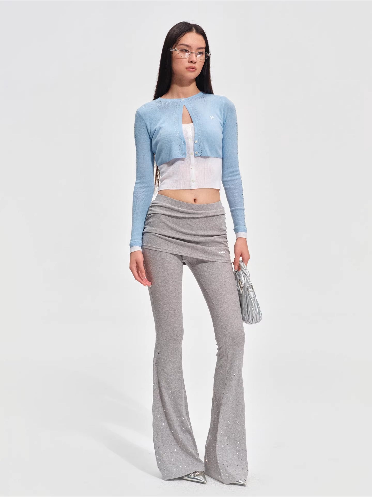 Sparkly Faux Layered Knit Flared Pants