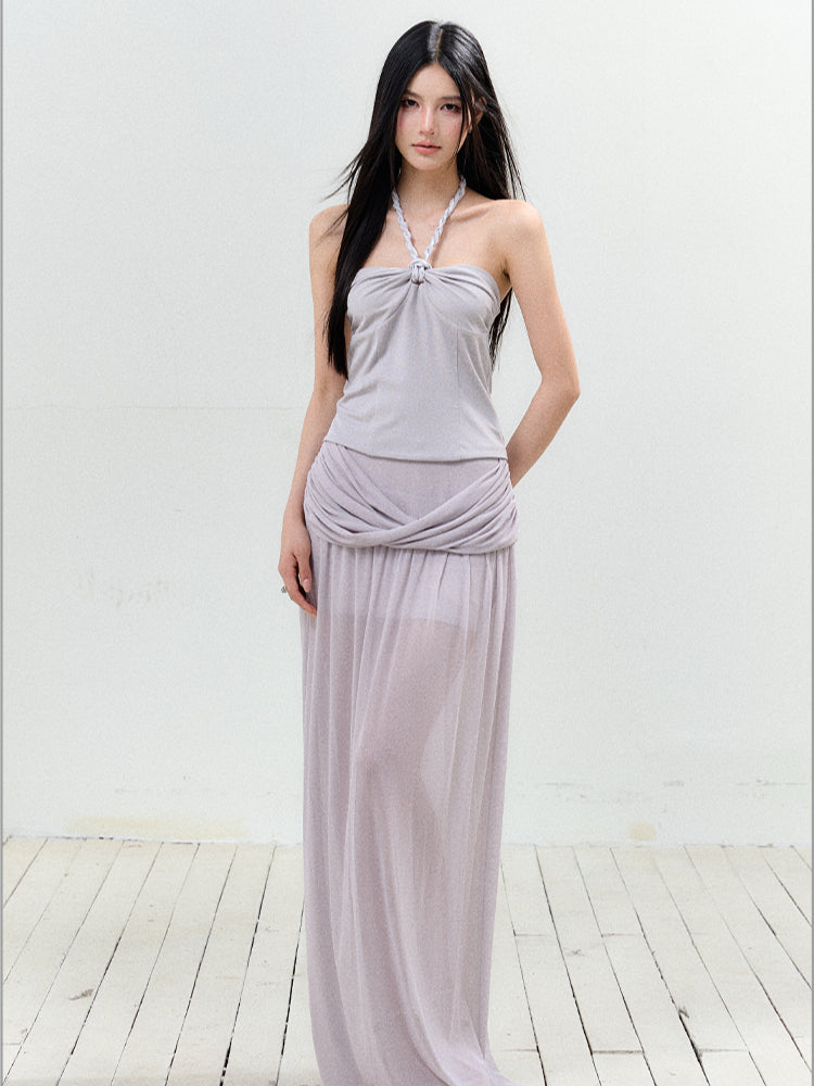 Twist Tie Halter Crop Top & Skirt Set - CHINASQUAD