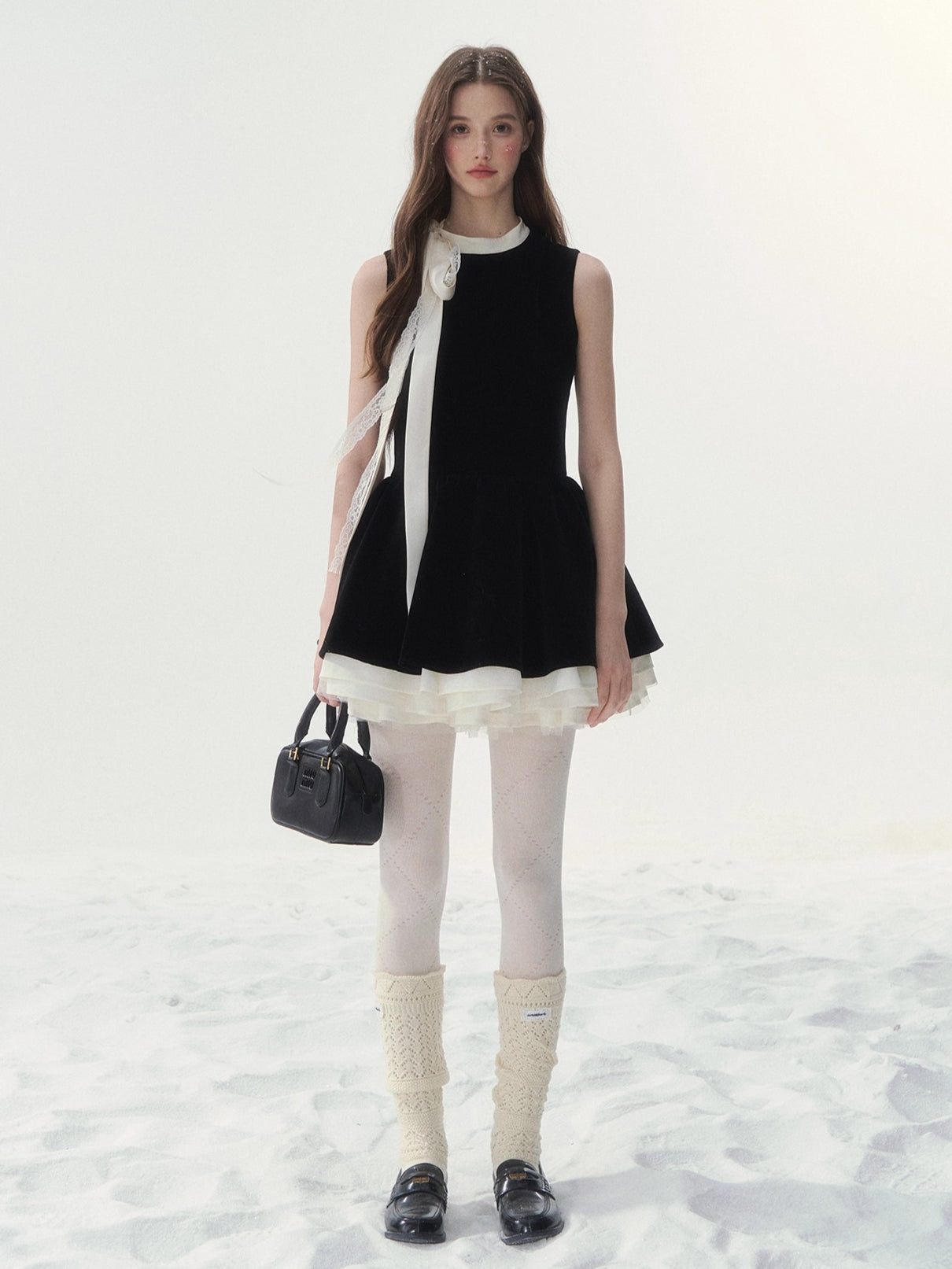 Piano-Key Bow Puff Mini Dress