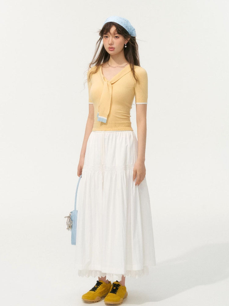 Preppy Style Collared Tie Knit Top - CHINASQUAD