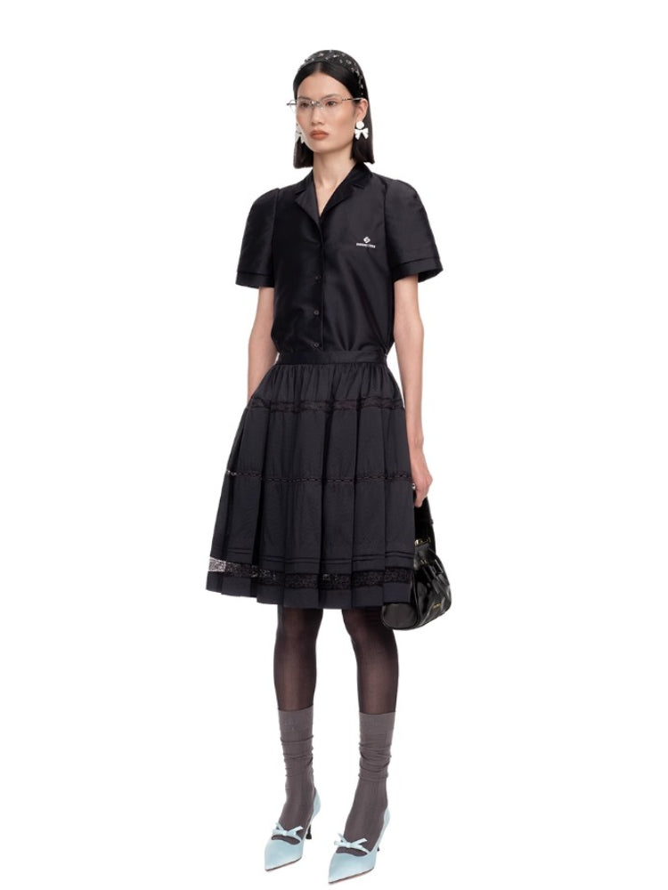 Lace Splicing Pleated Skirt - CHINASQUAD
