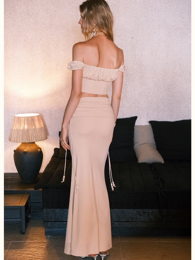 Selene One-shoulder Fishbone Top & Skirt Set - CHINASQUAD