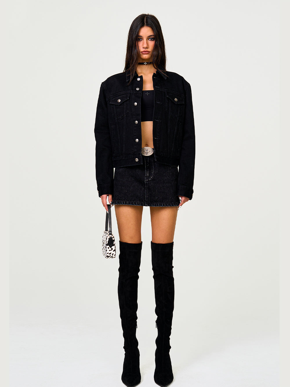 Classic Cross Angled Denim Skirt - CHINASQUAD