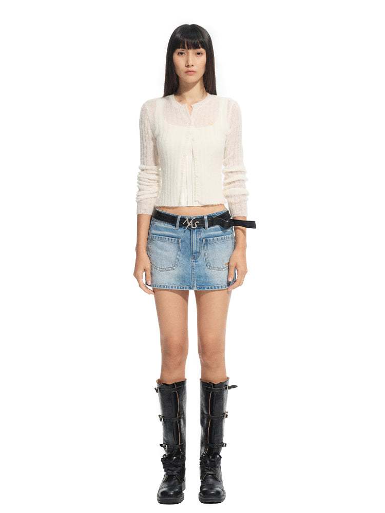 Alpaca Mohair Slim Fit Hollow-out Knit Blouse - CHINASQUAD