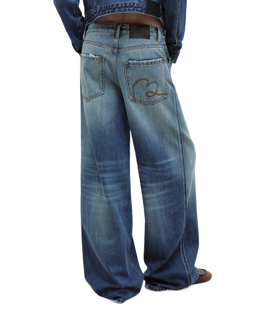 Vintage Blue Washed Wide-Leg Jeans - CHINASQUAD