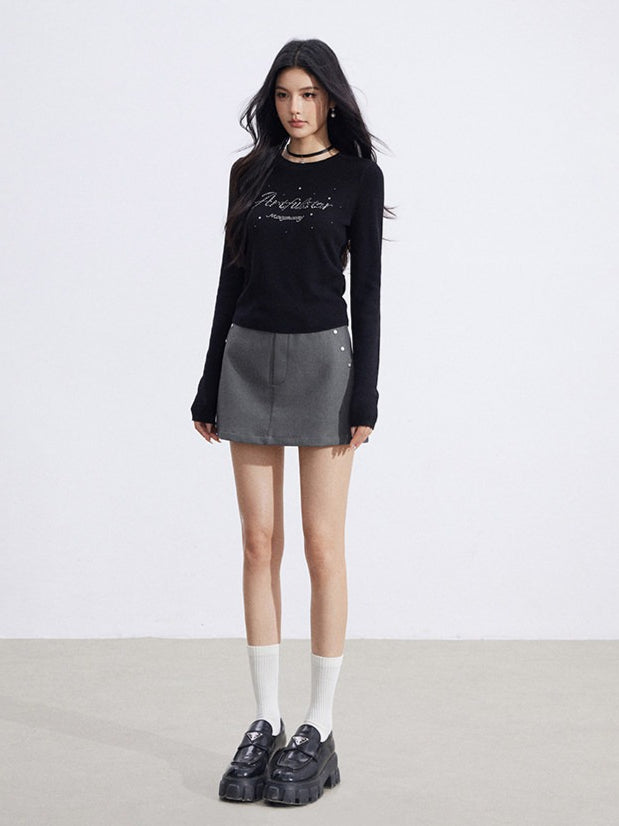 Embellished Soft Knit Long Sleeve T-Shirt