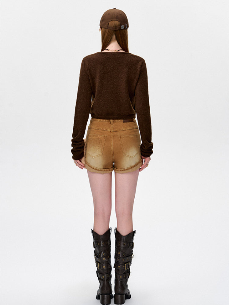 Cuffed A-Line Denim Shorts - CHINASQUAD