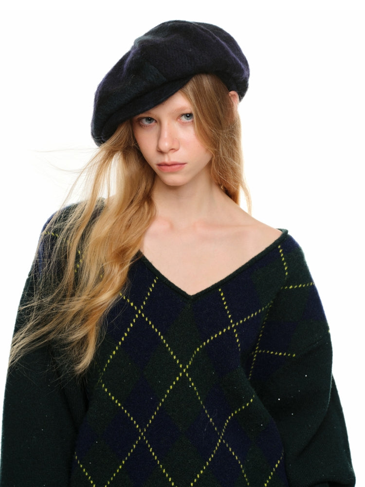 Argyle V-Neck Loose Knit Sweater - CHINASQUAD