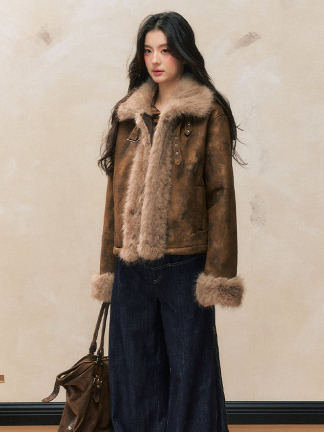 Brown Vintage Shearling Jacket - CHINASQUAD