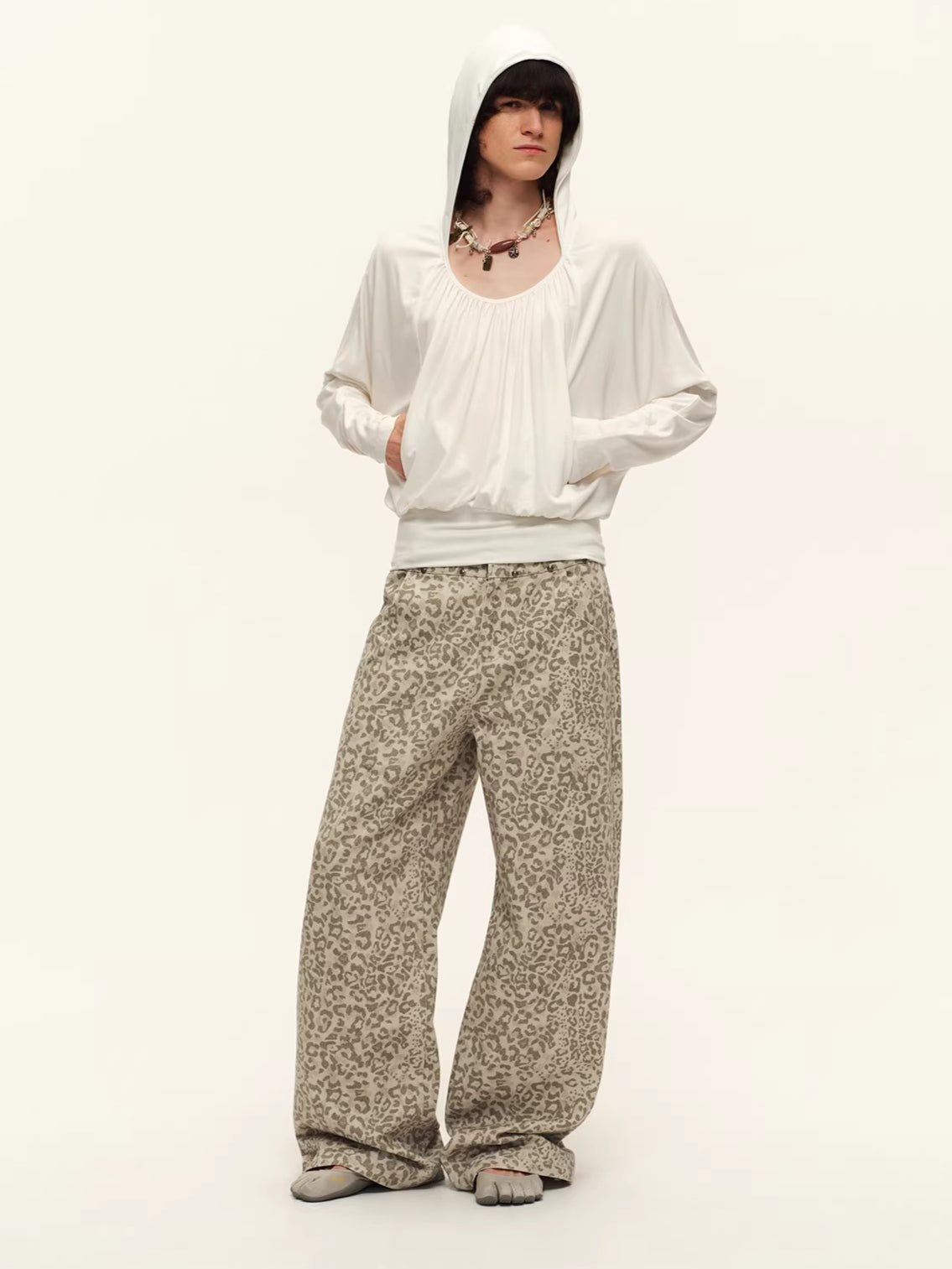 Vintage Studded Leopard Straight-Leg Trousers