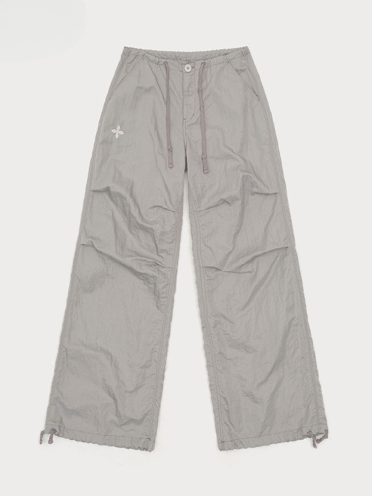 Drawstring Wide-Leg Cargo Workout Pants - CHINASQUAD
