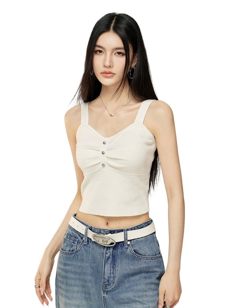 Star Print Slimming Wide Shoulder Strap Knit Vest - CHINASQUAD