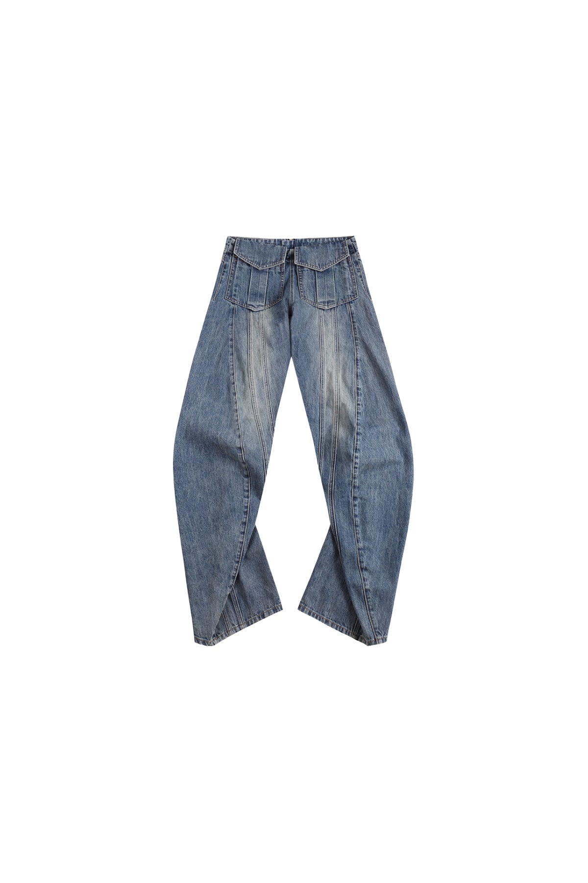 Washed Deconstructed Wide-Leg Jeans
