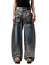 Silver-Foil Embroidered Straight-Leg Denim Curved Pants - CHINASQUAD