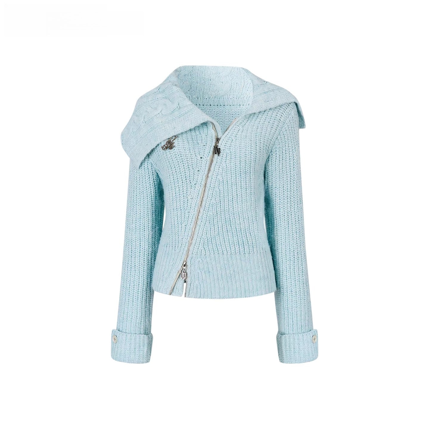 Oversized Lapel Asymmetrical Zip Knit Cardigan - CHINASQUAD