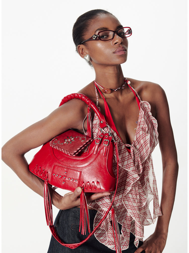 Tassel Metal Rivet Shoulder Underarm Bag - CHINASQUAD