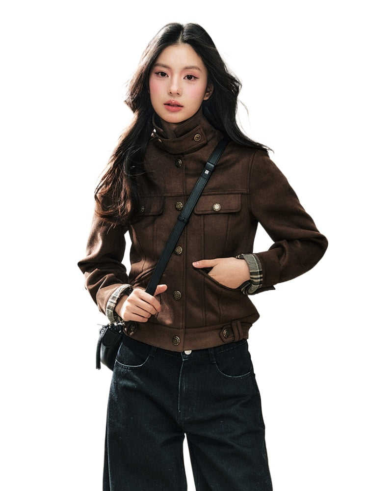 Brown Suede Slim-Fit Jacket - CHINASQUAD