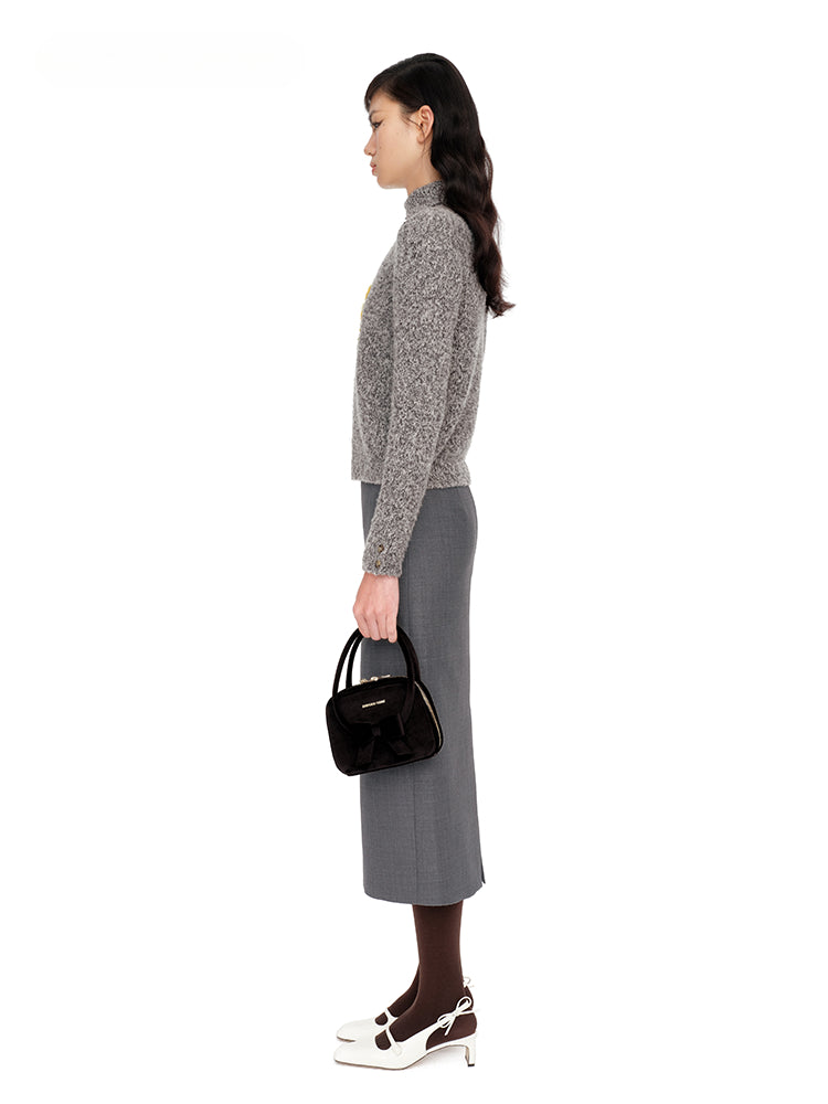 Gray & Brown Embroidered Knit Turtlenecks - CHINASQUAD