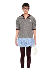 Black & Brown Floral Embellished Collared Knit Sweater - CHINASQUAD