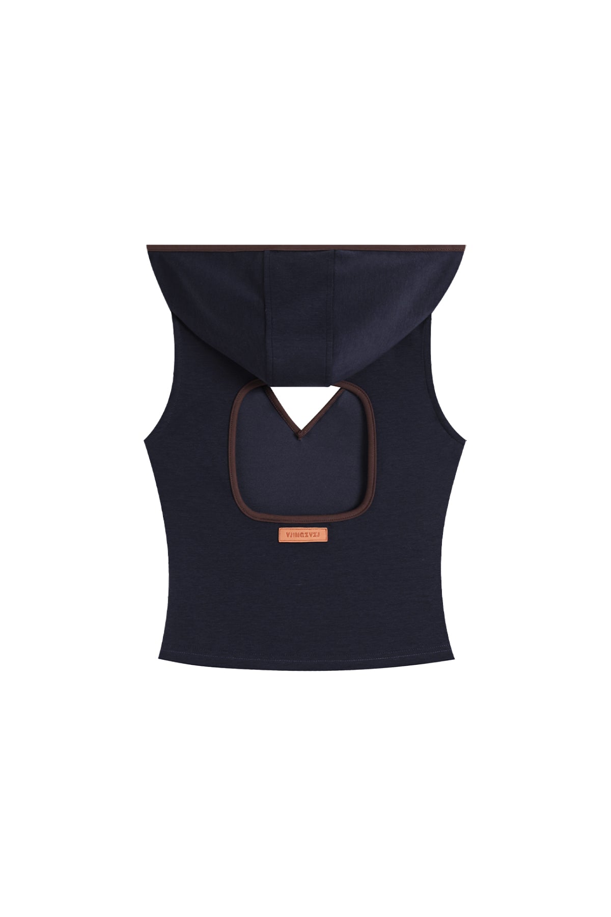 V-Cutout Hooded Sleeveless Trim Top In Dark Blue
