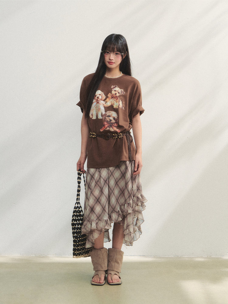 Bowknot Puppy Print Short-Sleeve T-Shirt - CHINASQUAD