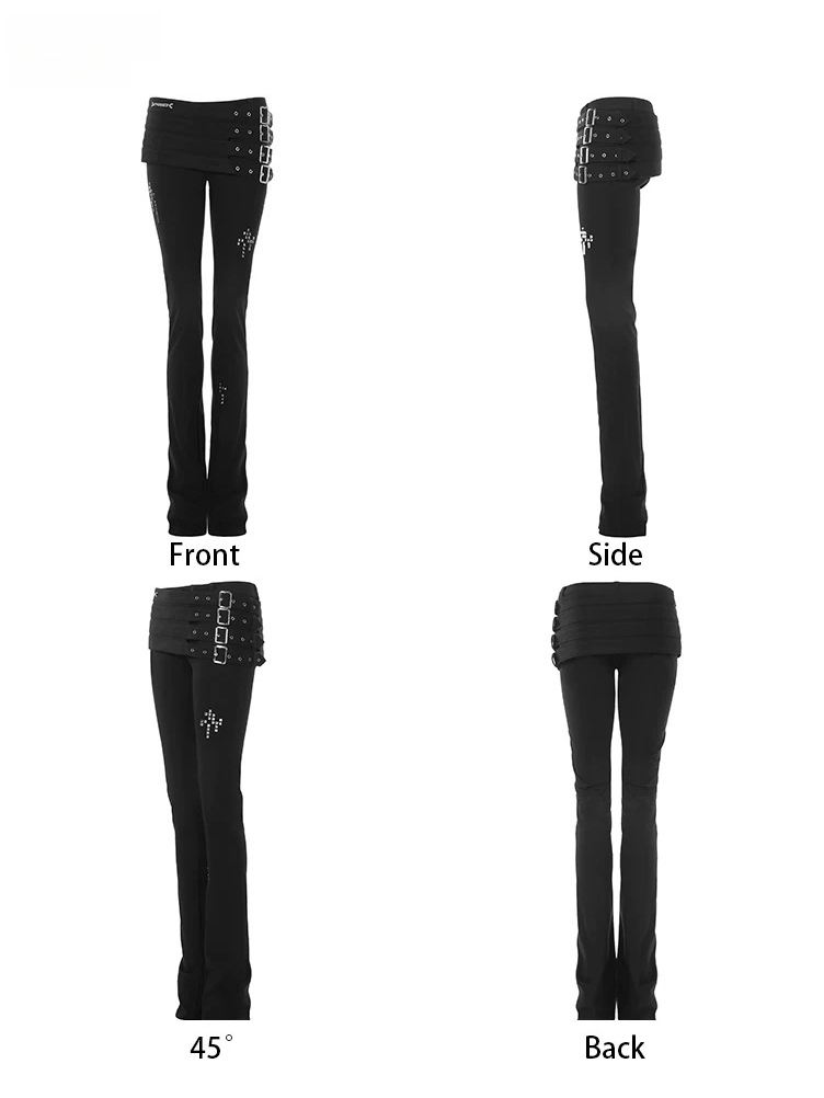 Layered Multi-Belt Slim Flare Pants