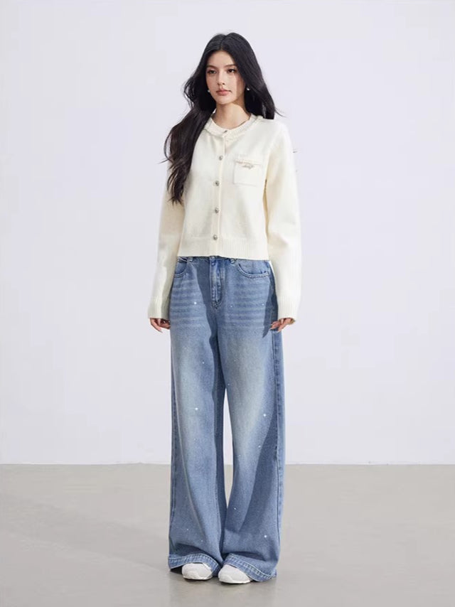 Shimmer-Thread Tweed-Inspired Knit Sweater