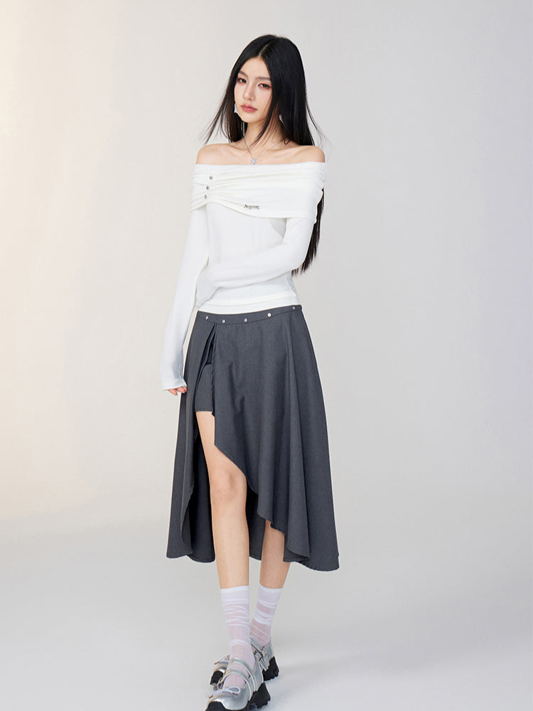 Off-Shoulder Two-Tone Top - CHINASQUAD