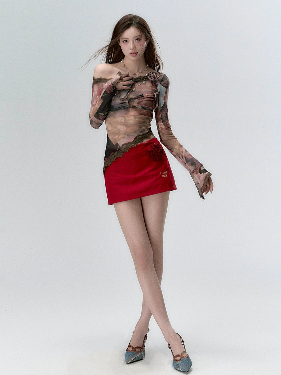 Lace Paneling Mesh Off-the-Shoulder Blouse - CHINASQUAD