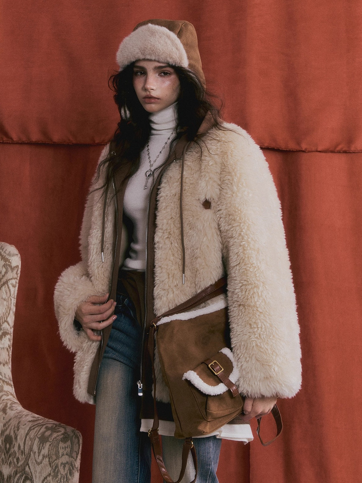 Faux Shearling Patchwork Oversized Jacket